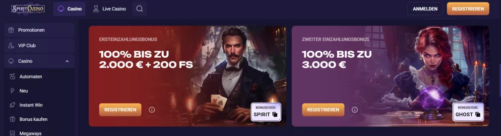 Spirit Casino Bonus bis zu 15000 Euro und 350 Freispiele